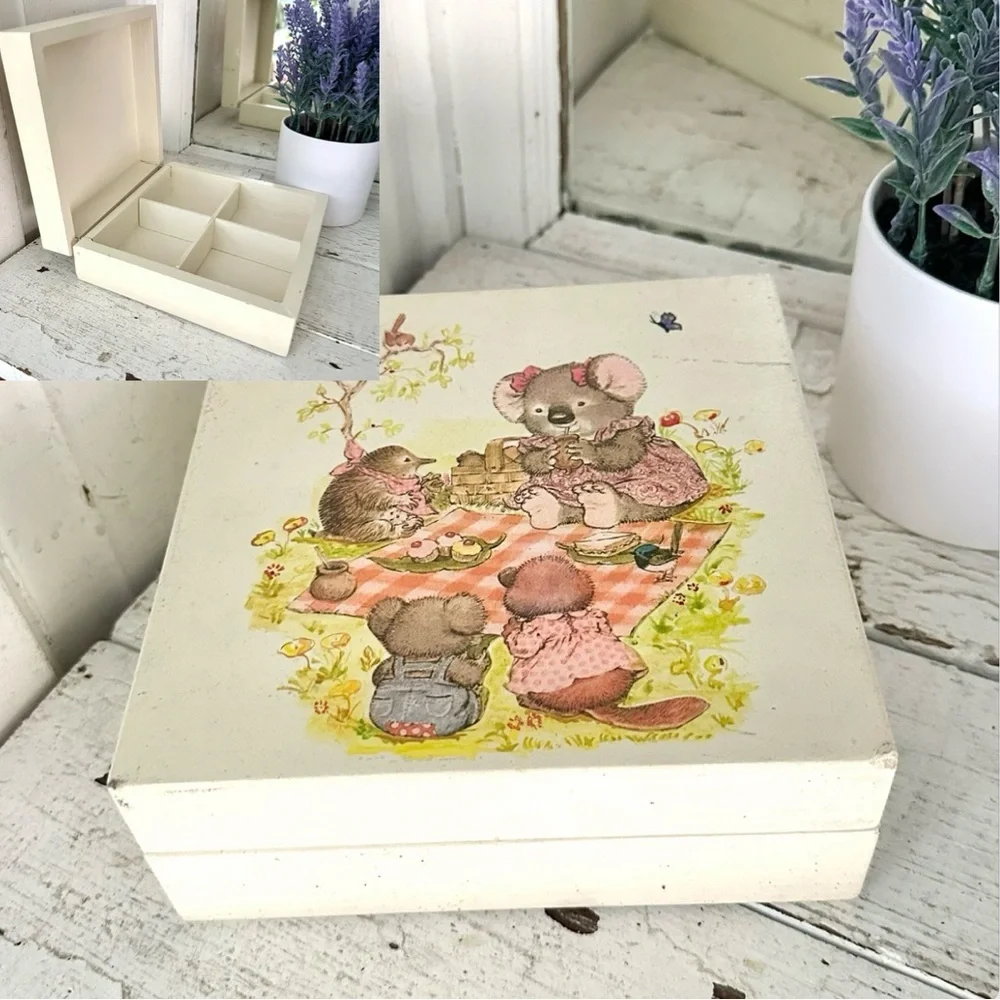 Vintage Koala & Animals Drawing Jewelry Box Organizer Box Sarah Kay 1980’s Cute